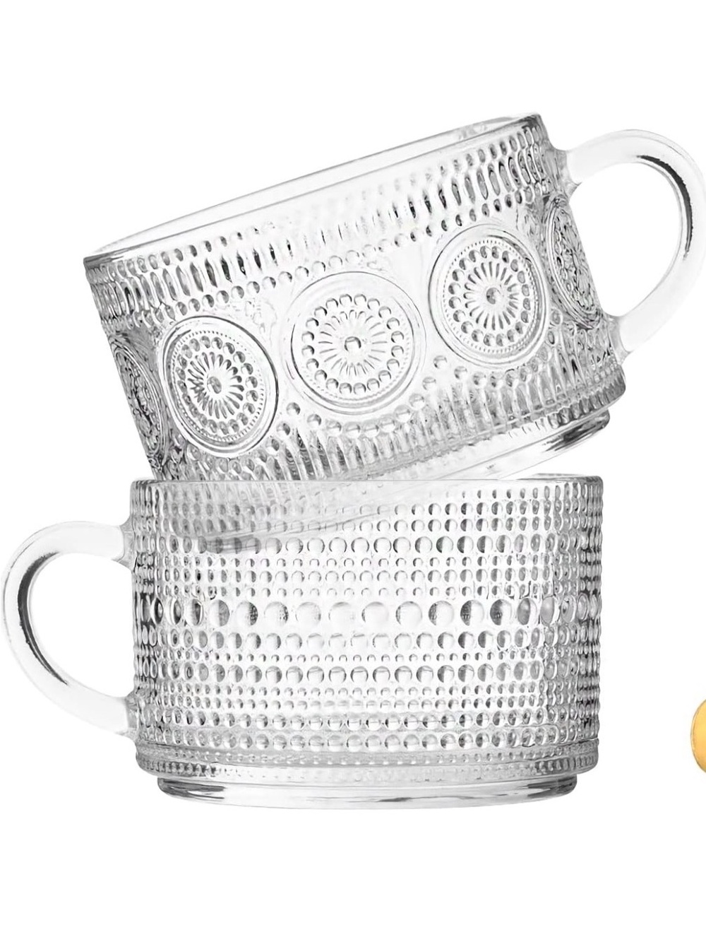 Vintage embossed fancy glass cups (quantity 2)